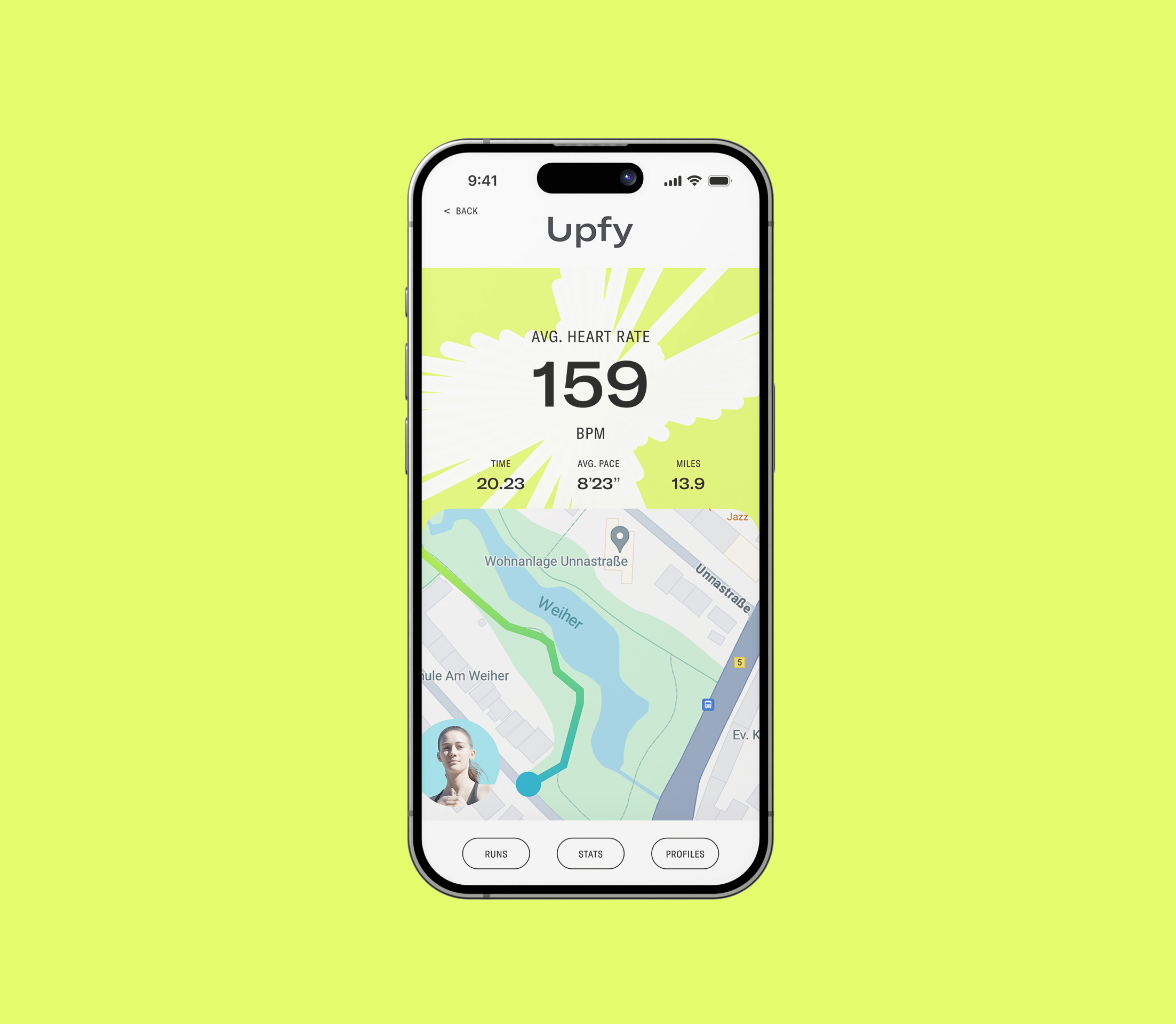 Upfy Running App Navigation Screen